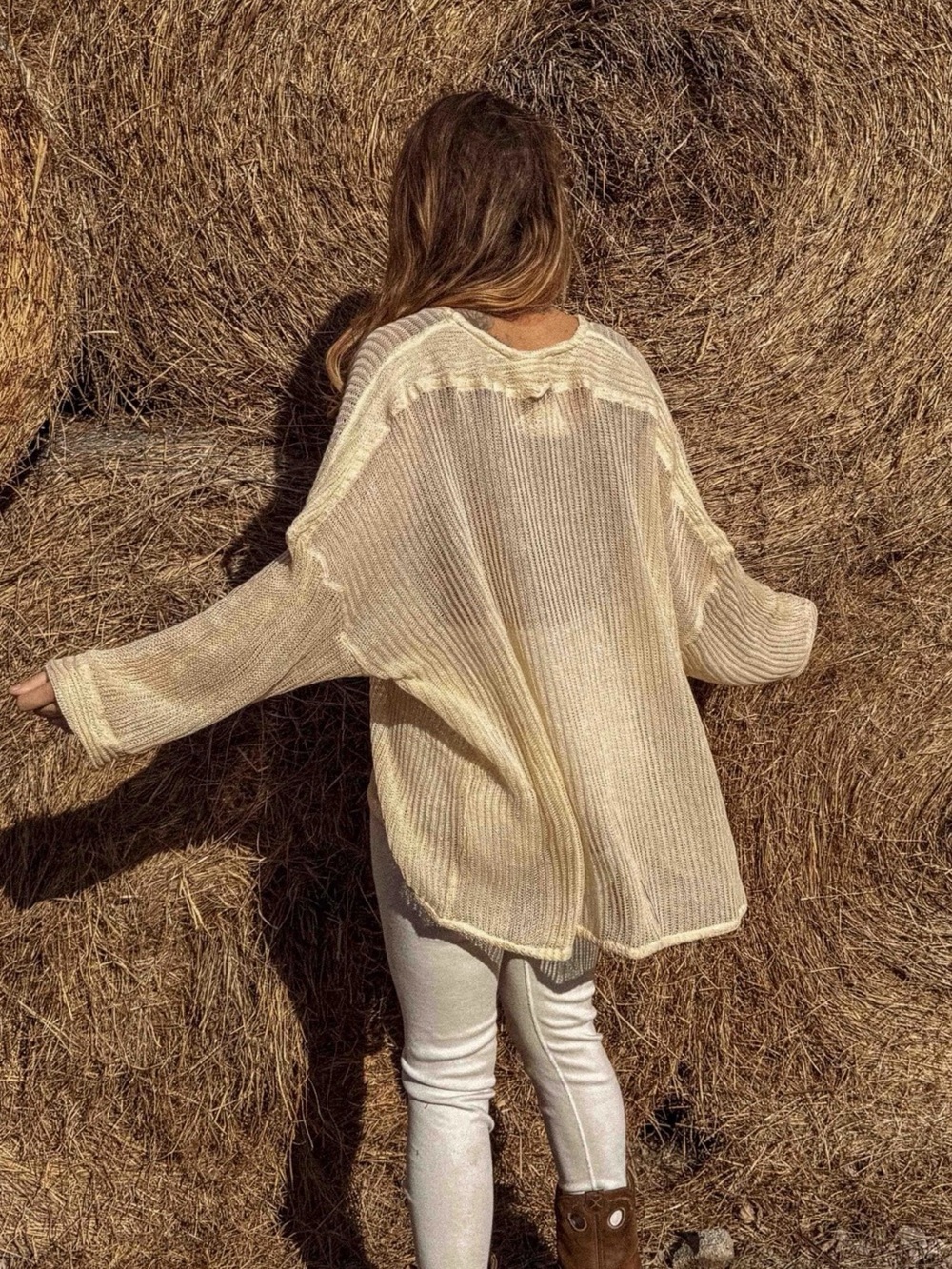 Light Cream Oversized Knit Pullover - Women's Relaxed Sweater